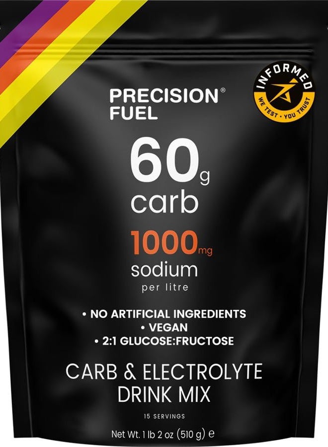 Precision Hydration Precision Fuel PF60 Carb & Electrolyte Drink Mix Powder for Hydration & Energy - Endurance Sports Nutrition, Vegan, Hypotonic - 60g Carb, 1000mg Sodium per Litre - Mild Citrus Flavor, 1-Pack - Image 1
